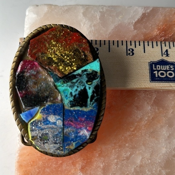 Repurposed BELT BUCKLE OOAK Hand Painted Mosaic Tiles Cluster Artisan Unisex - Picture 14 of 17